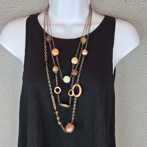 Retro Womens Antique Gold Look, Wood, Goldstone , Aventurine Bead 3 Strands - Picture 1 of 9